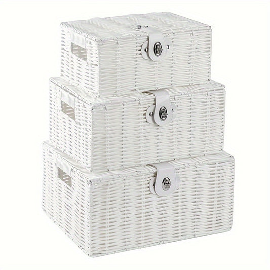 Desktop Woven Box W/Lid Skincare Storage Box Durable Basket