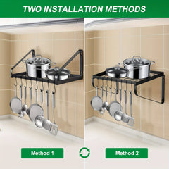 Hanging Pot Rack Wall Mounted Organizer with 8 Hooks