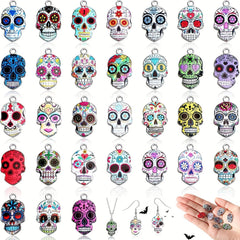 80pcs Halloween Skull Charms Dead Flower Enamel Skull Pendants Alloy Charms