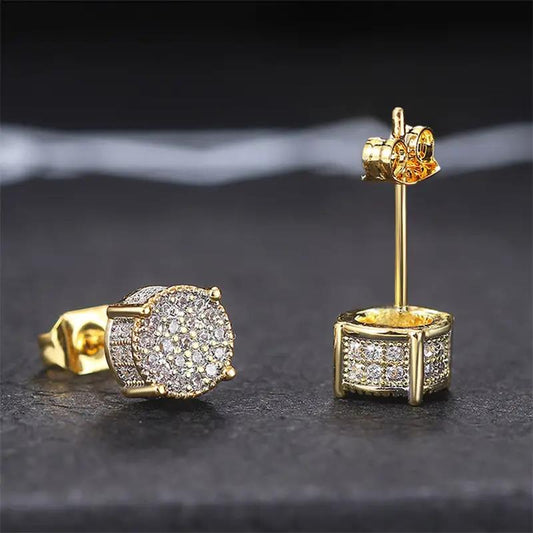 Men's Round CZ Stud Earrings