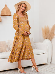Maternity Floral Maxi Dress Long Sleeve Square Neck