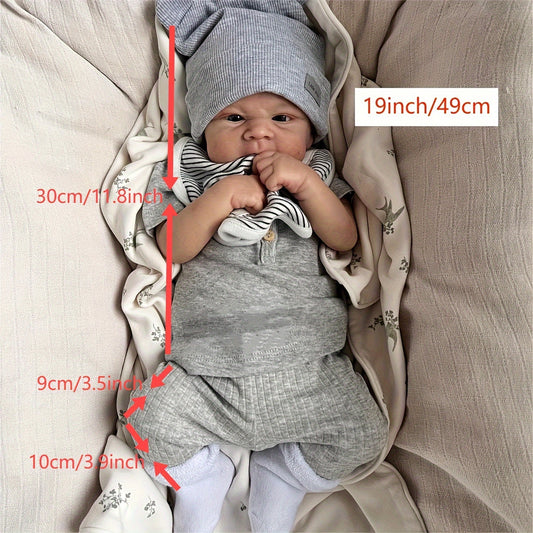 19 Inch Lifelike Reborn Baby Doll with Soft Body Hand Painted Hair & Open Eyes