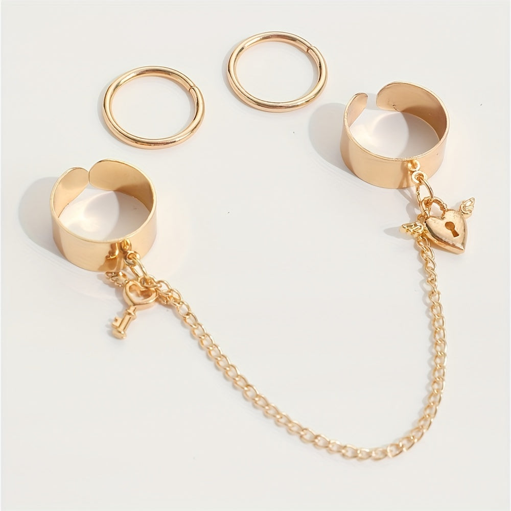 Tassel Ring Lock And Key Pendants Linked Chain Party Accessory