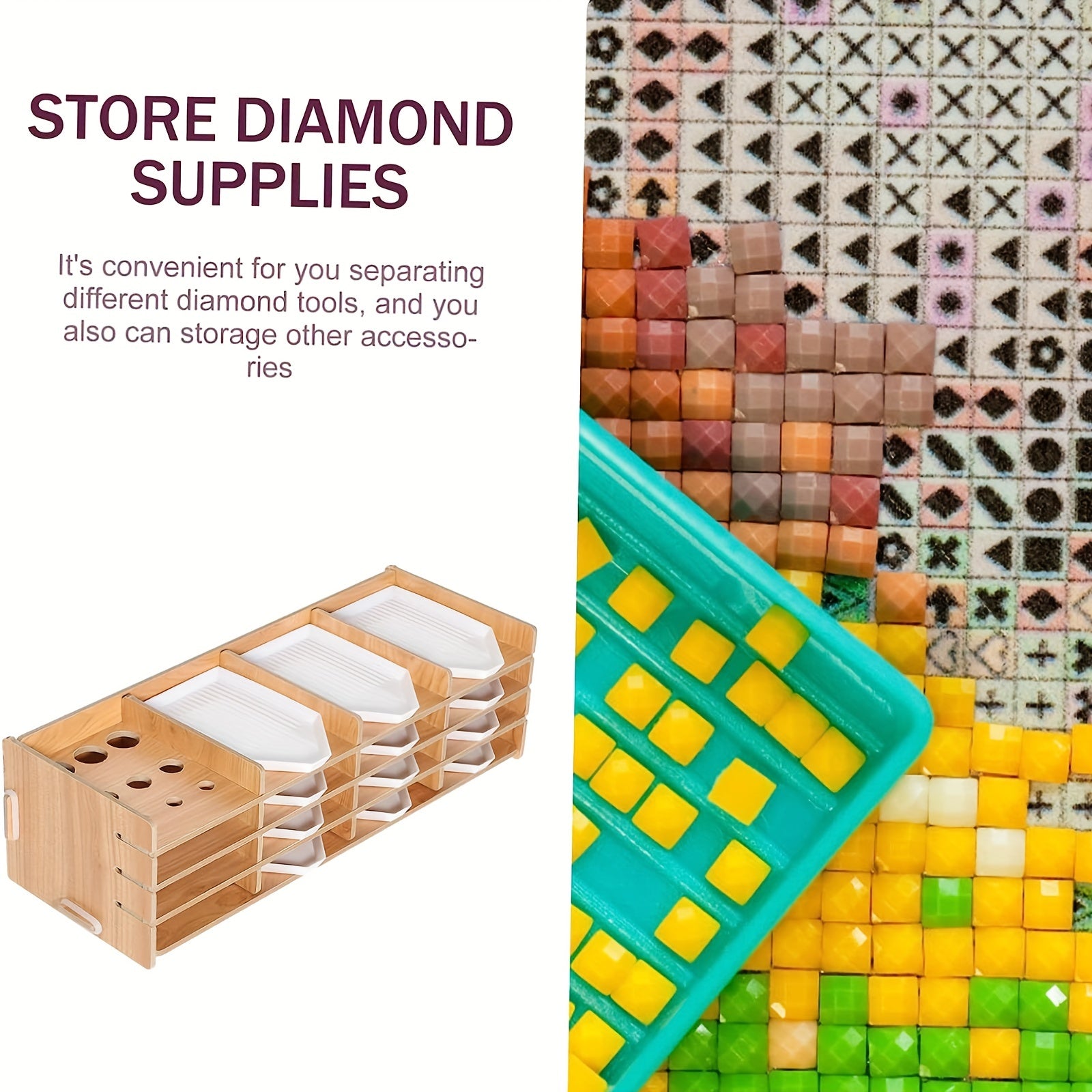 Wooden Diamond Painting Tray Organizer with 16 Grids and 12 Trays
