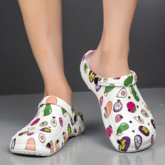 Women's Fruit Pattern Clogs Slip On Round Toe Platform Summer Pillow Slides
