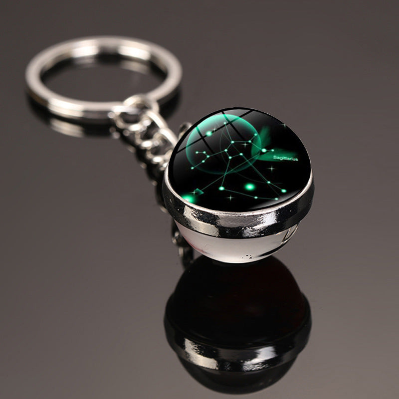12 Constellations Car Key Ring Starry Sky Luminous Glass Ball Keychain