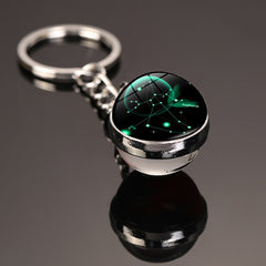 12 Constellations Car Key Ring Starry Sky Luminous Glass Ball Keychain