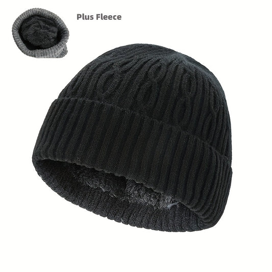 Knitted Cap With Fleece Lining Winter Beanie Hat
