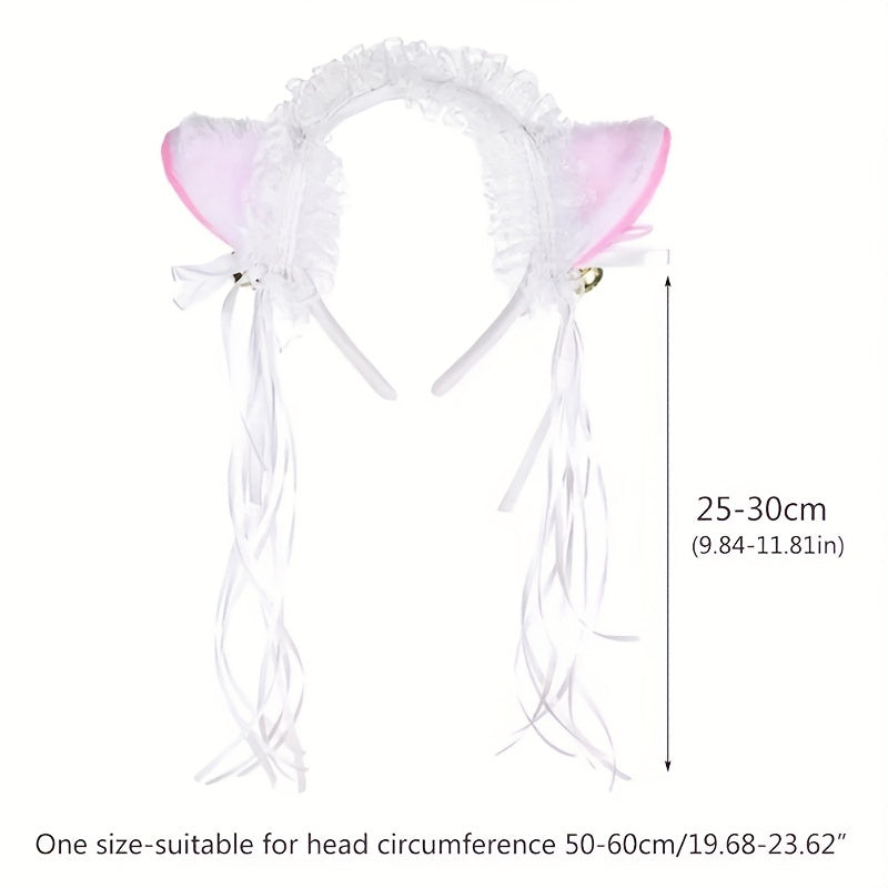 Cat Ears Headband Lace Hoop Tassel Lolita Hair Band for Cosplay Costume