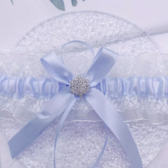 Glam Lace & Rhinestone Bridal Garter with Bow Wedding Accessory