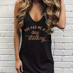 Women's Plus Letter Print V Neck Tank Dress