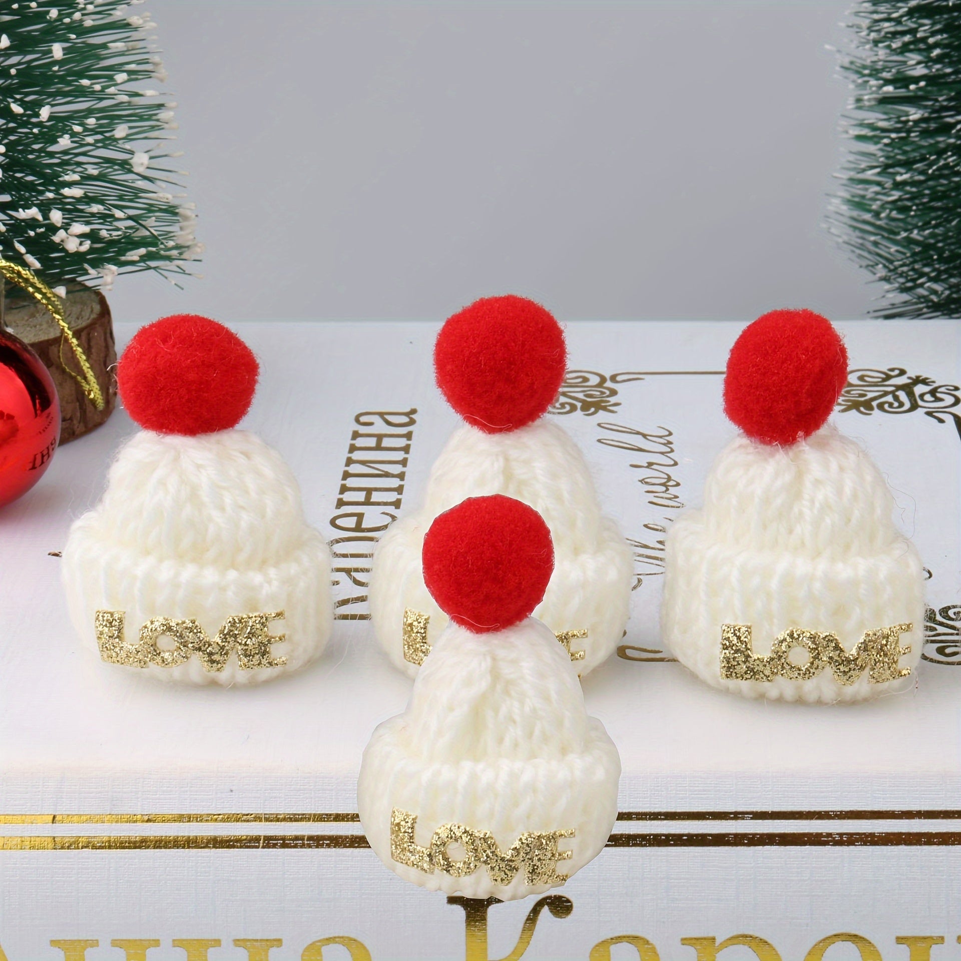 Mini LOVE Woolen Hat Christmas Gift Decorative Lollipop Fork Bottle Hat