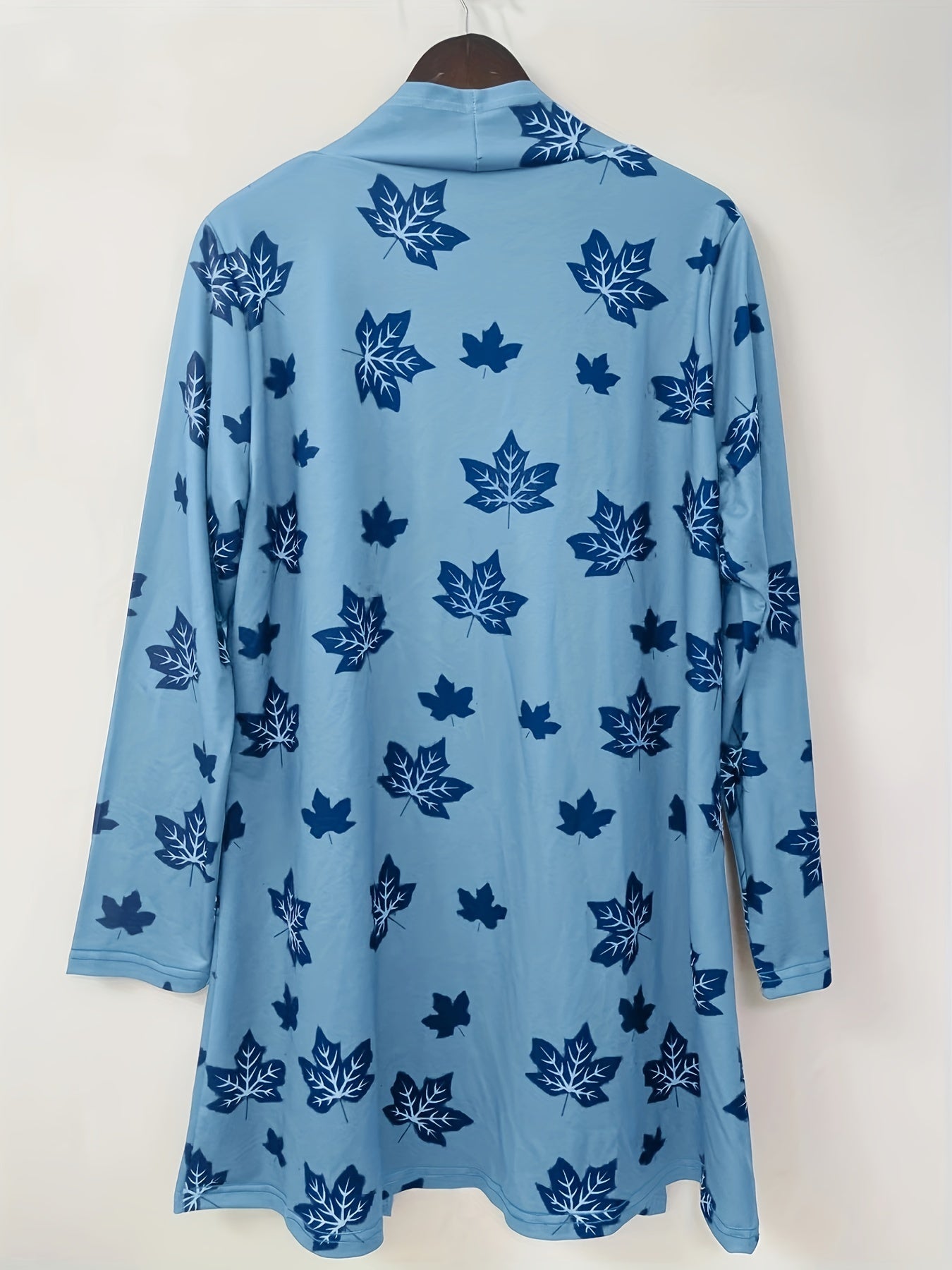  Leaf Print Cardigan Long Sleeve Stretch Coat