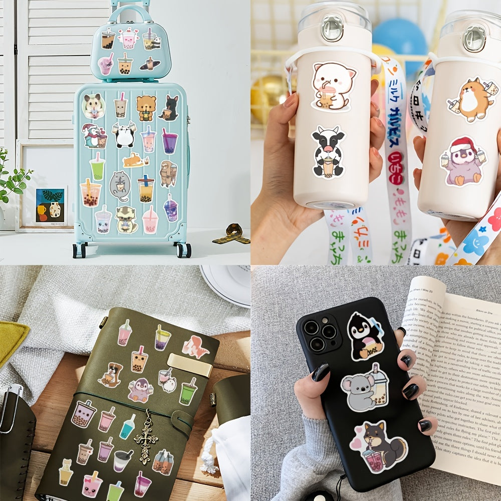 100 Pcs Pearl Milk Tea Graffiti Stickers Waterproof