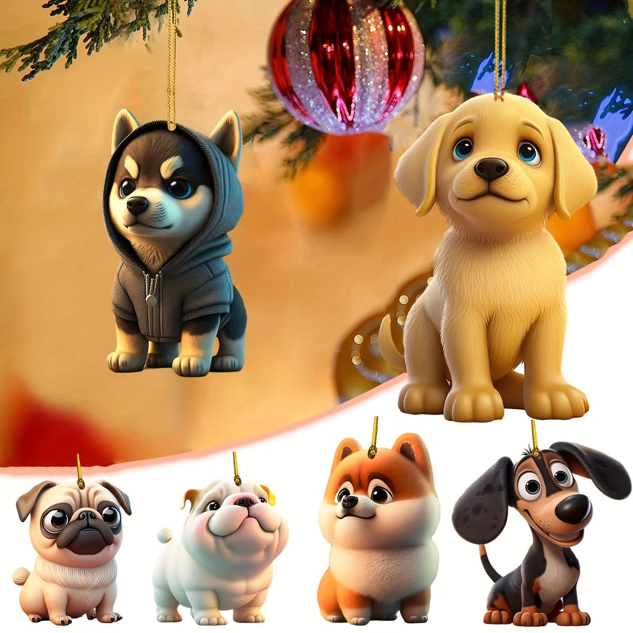 2D Acrylic Puppy Car Pendant Christmas Tree Decoration Backpack Pendant