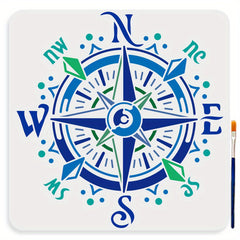 Compass Stencil 29 Large Compass Rose Stencil Template with Paint Brush