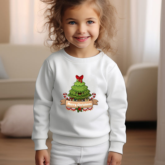 Candy Cane Tree Graphic Crew Neck Long Sleeve Sweatshirt for Kids