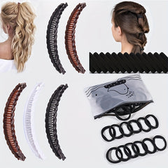 50 Hair Ties + 1 Solid Vintage Hair Clip Set Ladies Wave Comb Braid Hairstyle