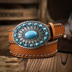 Men's Turquoise Buckle Pu Belt Vintage Western Cowboy Dress Belt