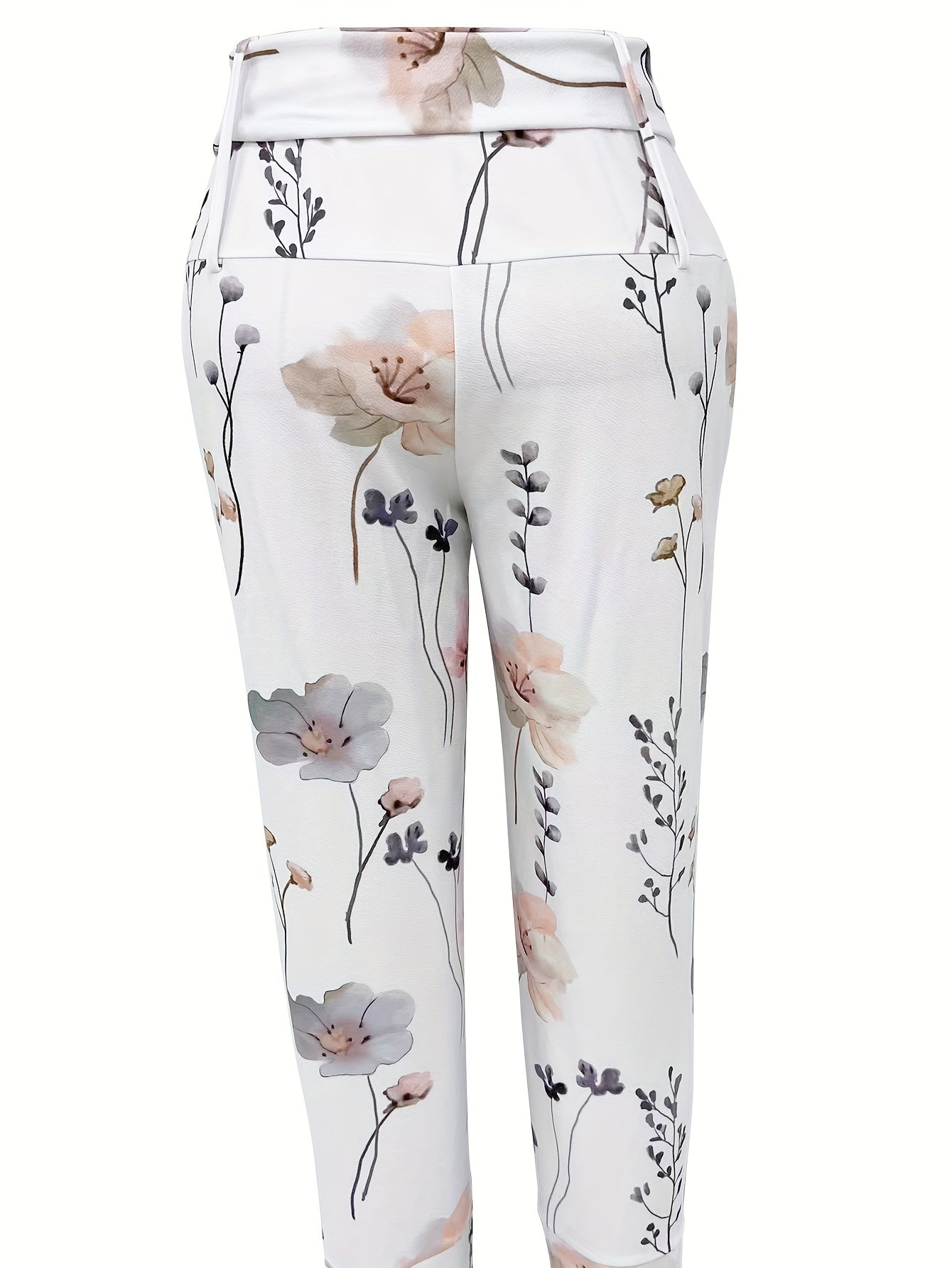 Floral Print Belted High Rise Trousers With Pockets