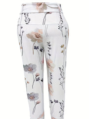 Floral Print Belted High Rise Trousers With Pockets