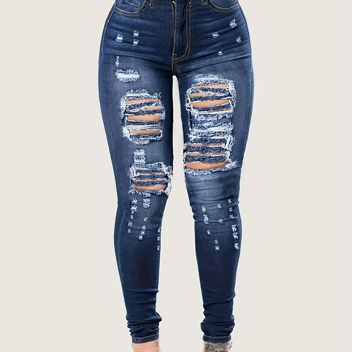  Ripped Skinny High Rise Denim Pants