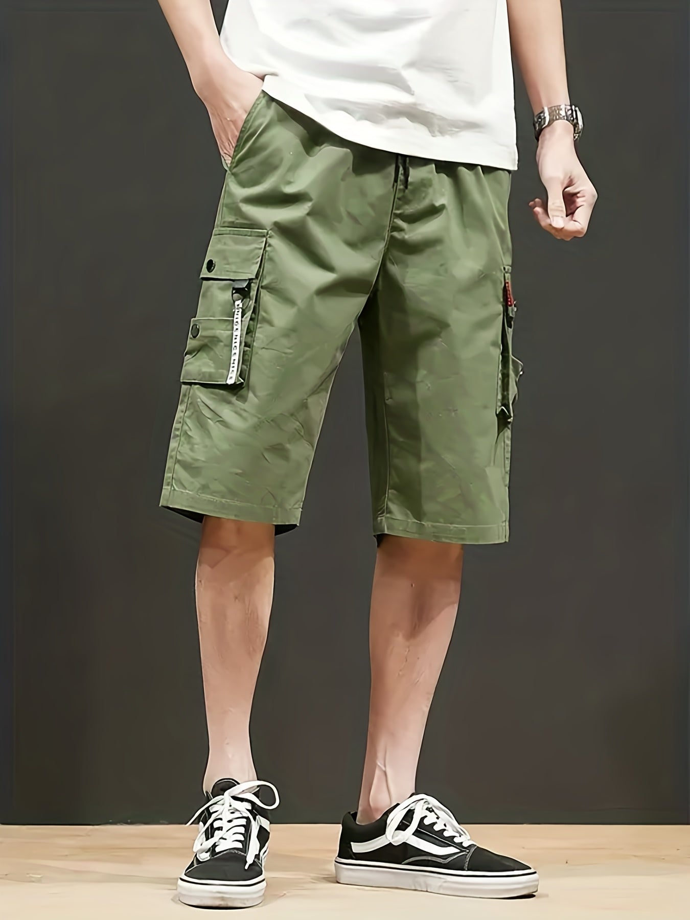 Men's Knee Long Cargo Shorts with Side Pockets