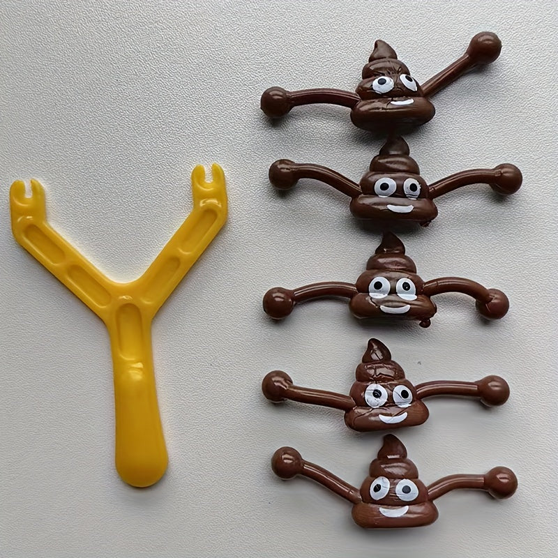 6pcs Poop Sling Prank Toy Set Poo Launcher TPR Elastic Shooter