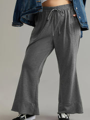 Women's Plus Size Solid Drawstring Flared Leg Trousers