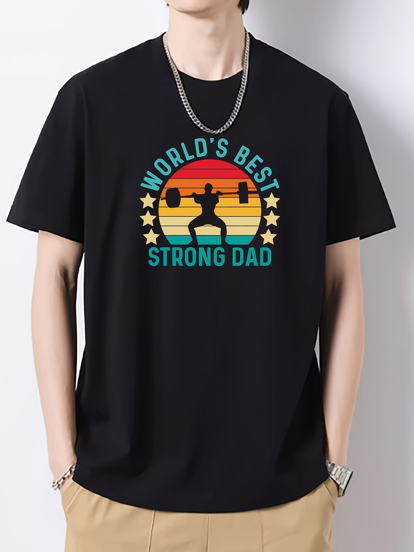 Strong Dad Print Men's Cotton Graphic Crew Neck Active T shirt