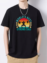 Strong Dad Print Men's Cotton Graphic Crew Neck Active T shirt