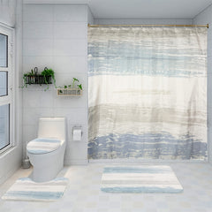 4 Piece Bathroom Set with Shower Curtain and Rugs Non Slip Bath Mat Toilet Lid C