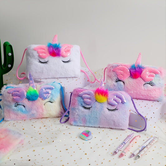 Girls Sequin Plush Unicorn Tie Dye Bag Coin Purse Crossbody Bag