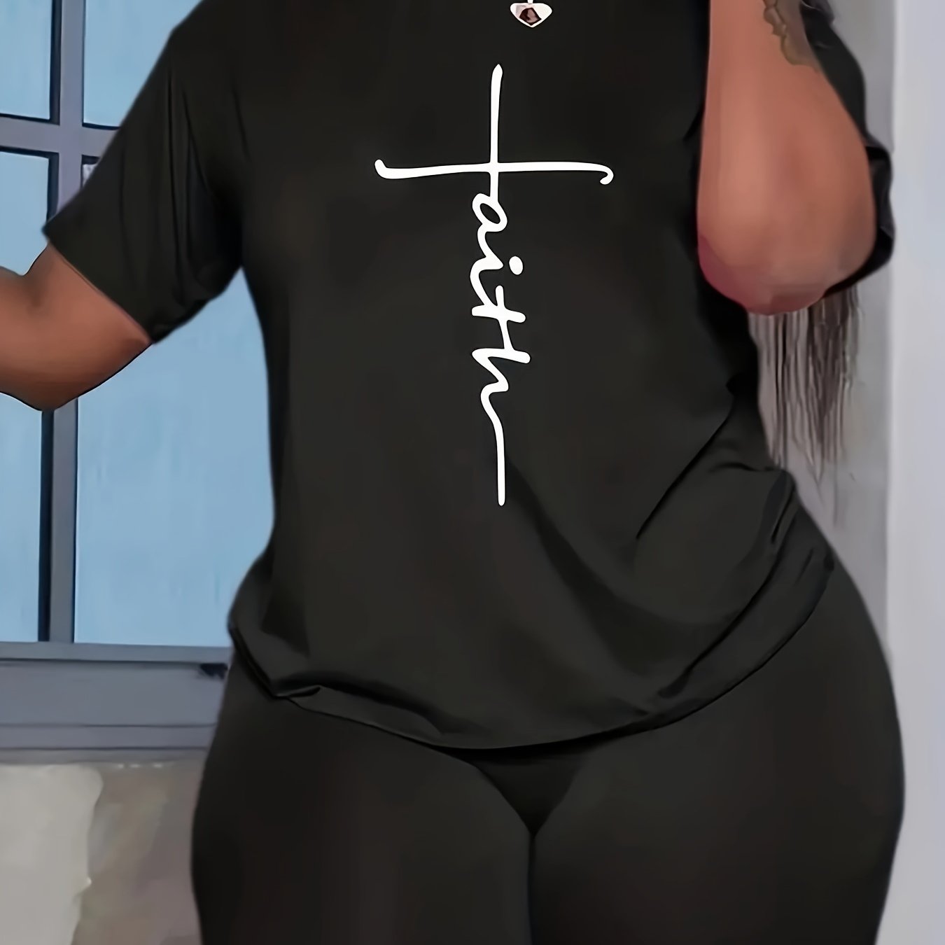 Women's Plus Size Cross Letter Print Lounge Set