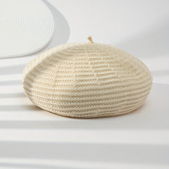 Striped Knitted Beret Solid Painter Cap Classic Octagonal Hat
