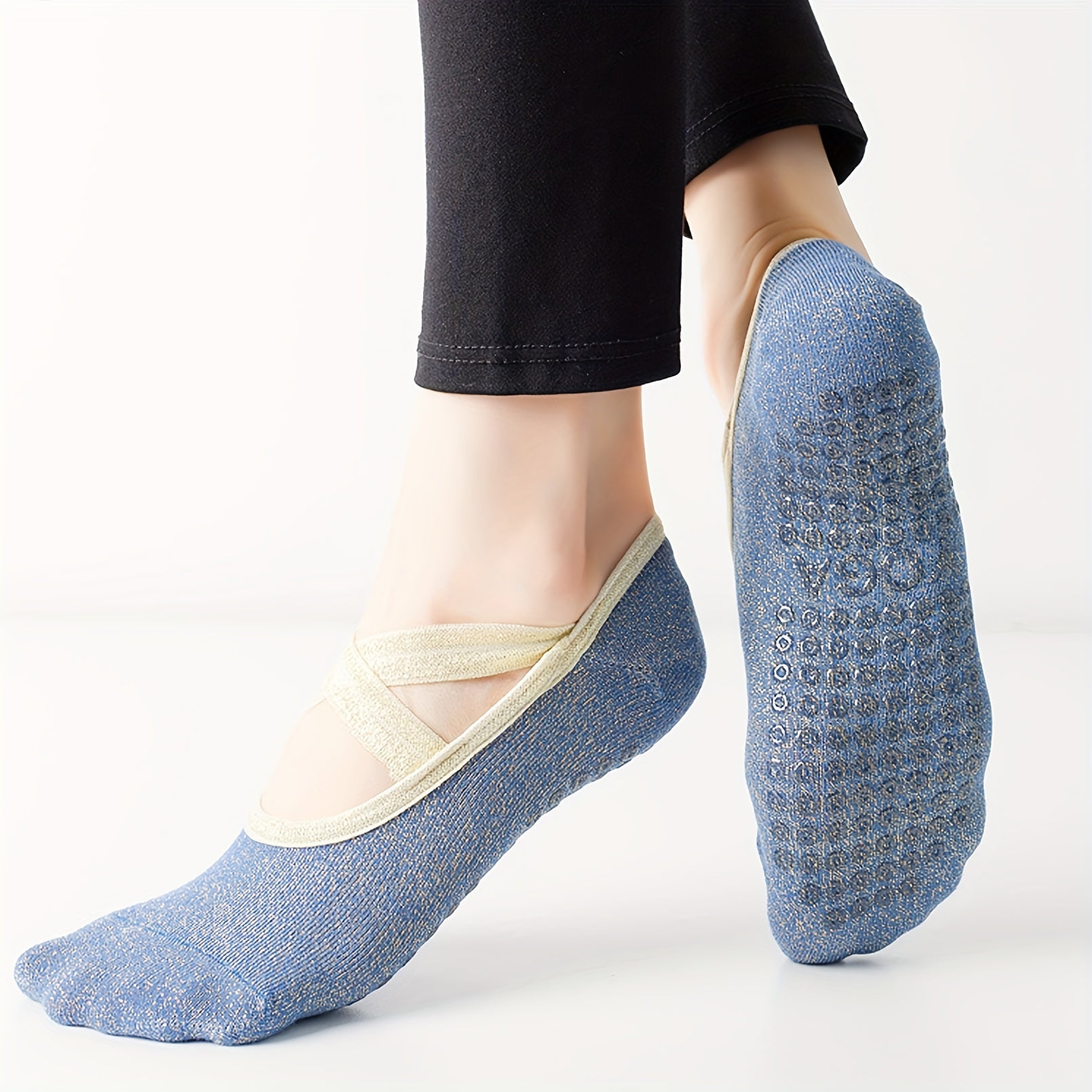 Cross Strap Yoga Socks Non Slip Fitness Grippers for Pilates Barre Ballet
