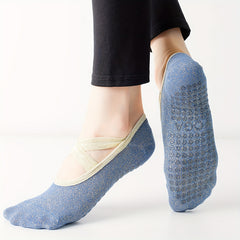 Cross Strap Yoga Socks Non Slip Fitness Grippers for Pilates Barre Ballet