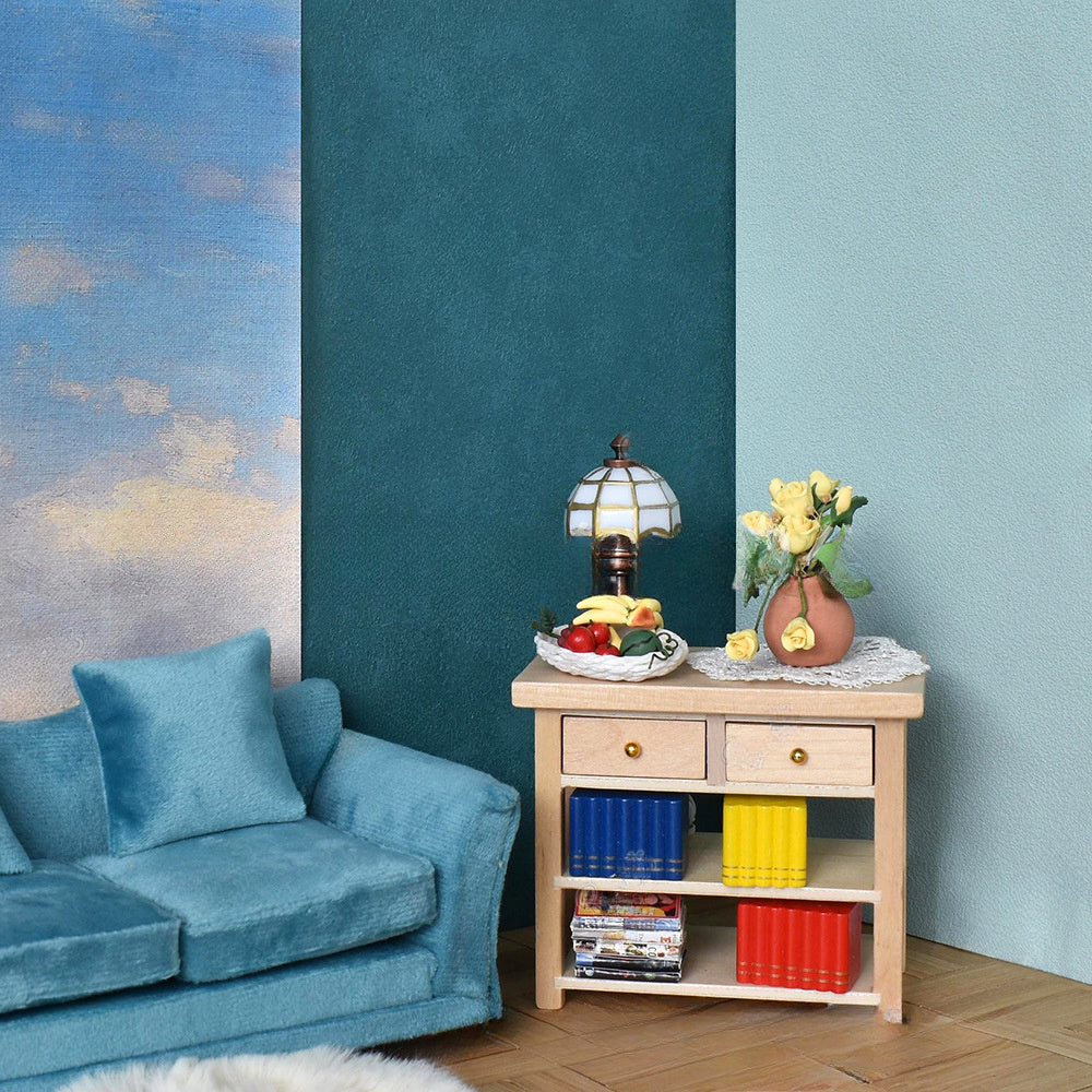 Dollhouse Bathroom Vanity with Wooden Top & 2 Drawers