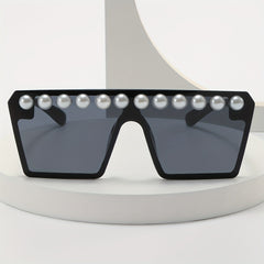 Y2K Square Frame Sunglasses Faux Pearl Decor UV400