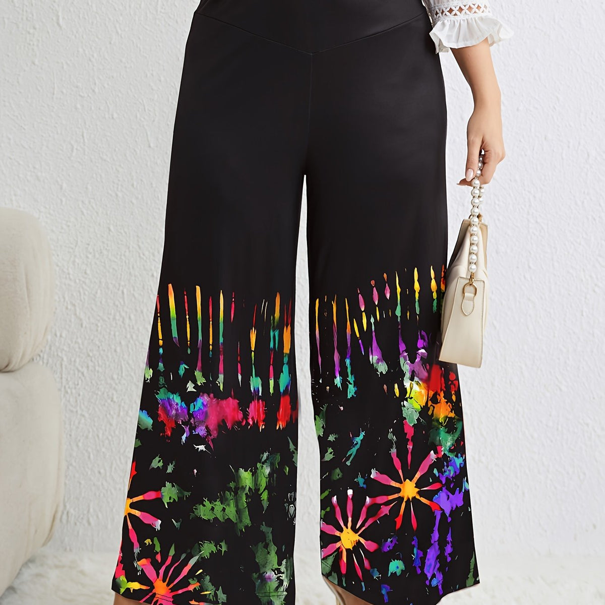 Tie Dye Floral Print Wide Leg Pants