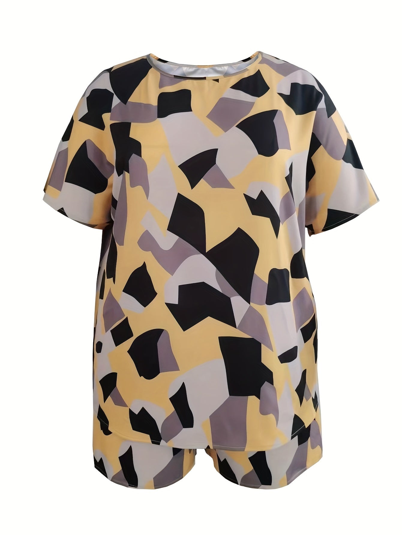Women's Plus Geometric Print Top & Shorts Set
