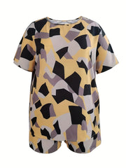 Women's Plus Geometric Print Top & Shorts Set
