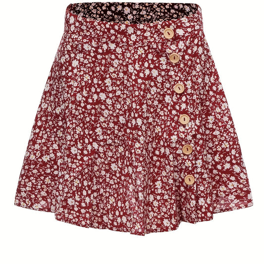 Floral Print Button Front Summer Skirt