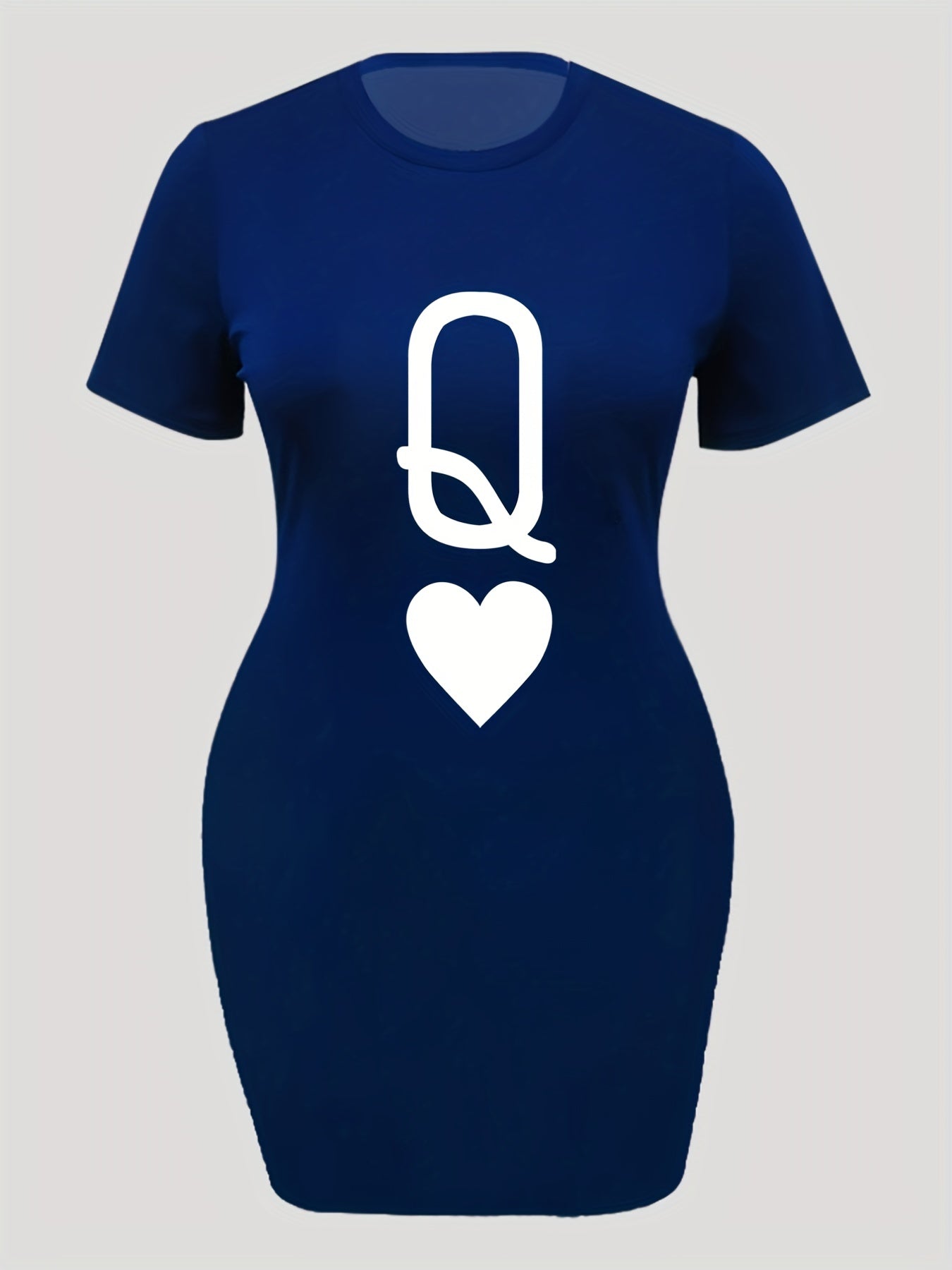 Women's Plus Q & Heart Print Short Sleeve Dress