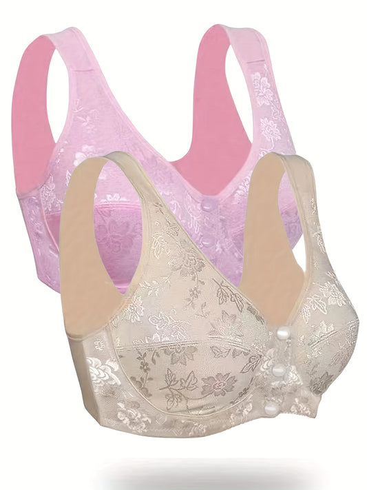 2 Pack Plus Size Bra Set Women's Plus Floral Print Wireless