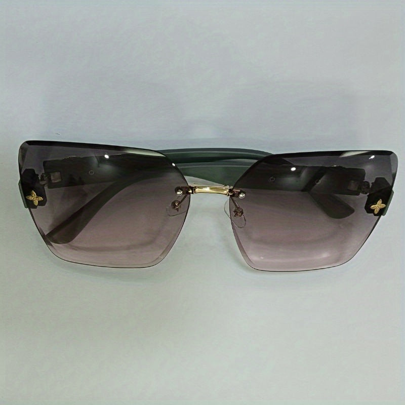 Large Rimless Sunglasses UV400 Sun Shades for Summer Beach Travel with Case