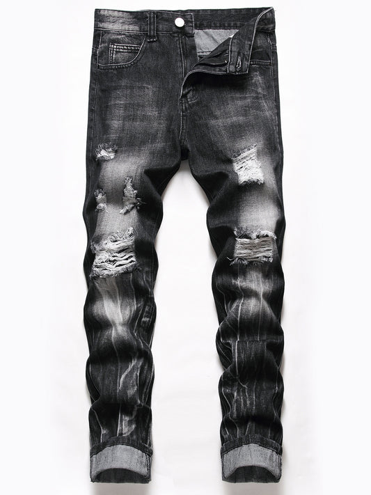 Men's Slim Fit Ripped Jeans Distressed Denim Pants