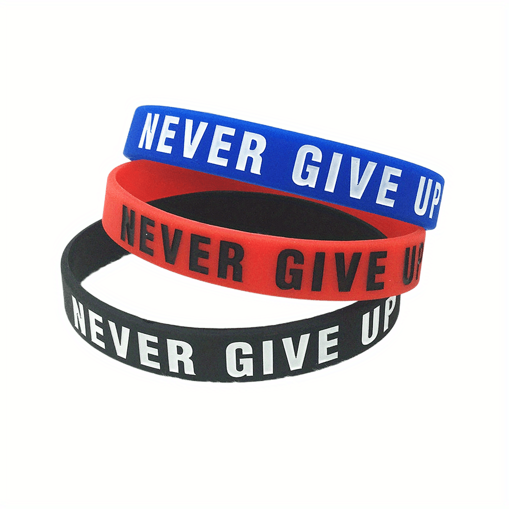 3 Pcs Never Give Up Silicone Bracelet Inspirational Rubber Wristband