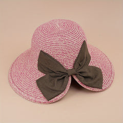 Wide Brim Straw Sun Hat with Bow for UV Protection