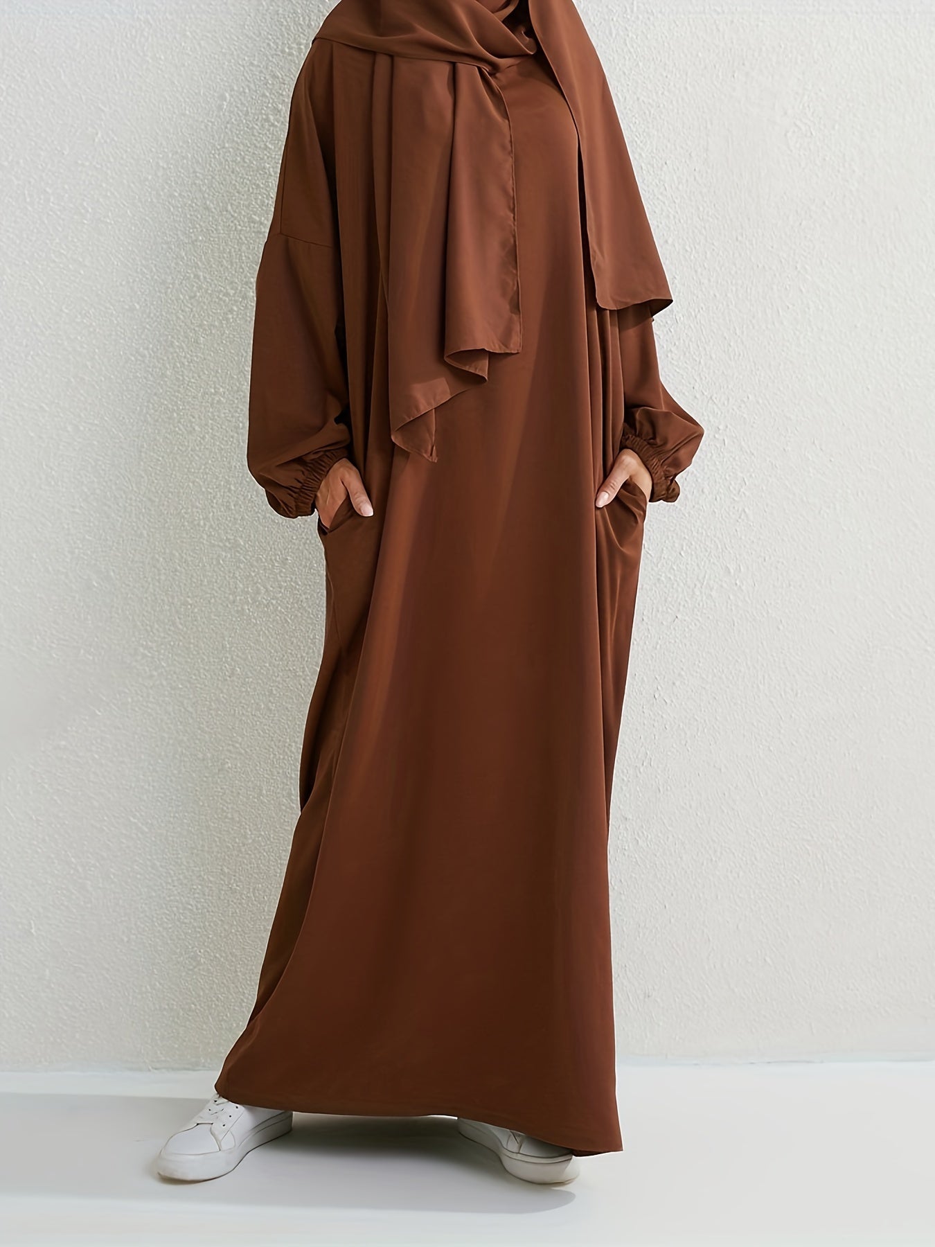  Casual Abaya Dress Women's Plus Solid Drop Shoulder Loose Fit Maxi Dre